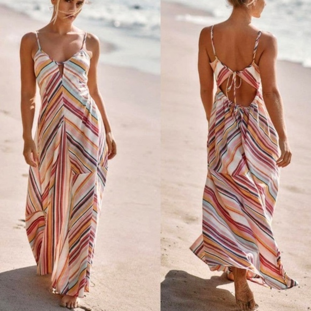 Anthropologie striped long maxi dress L P